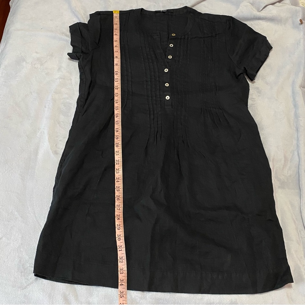 Quince Linen Black Short-Sleeve Pleated Women's Dress - Picture 9 of 9